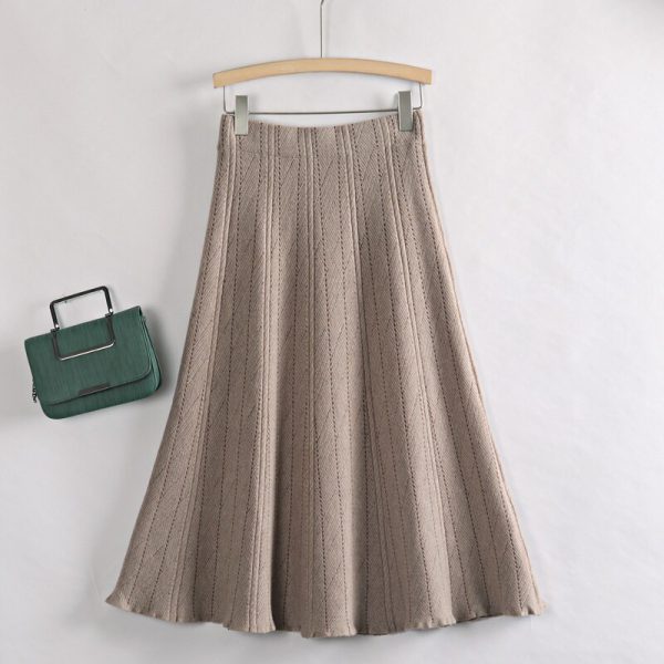 Autumn Winter Women Knitted Pleated Skirts Elegant Thick Warm A Line Skirts CHIC Long Maxi Midi Sweater Skirts - Image 7