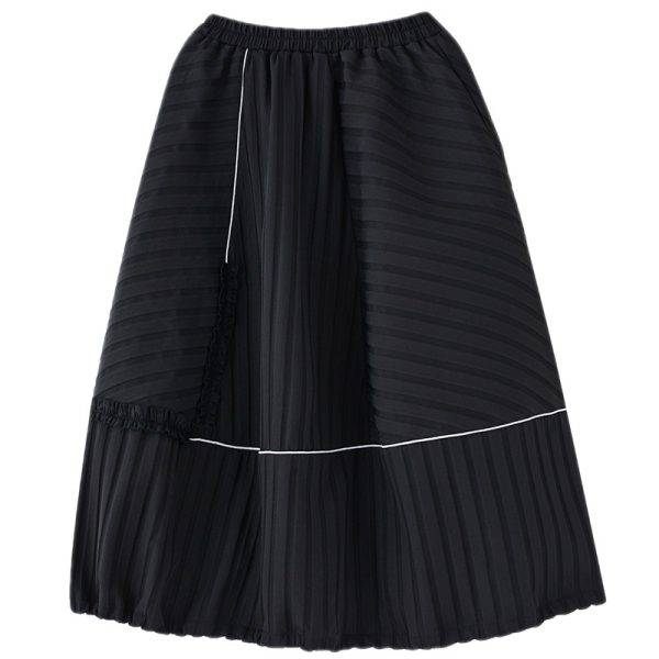 Women Skirt Edible Tree Fungus Patchwork Pleats Skirts Black White Color Matching Long Skirts For Women