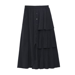 Women Skirt Asymmetry Patchwork High Waist Black Skirts Irregular Fashion Casual Pleats Skirts For Women  New