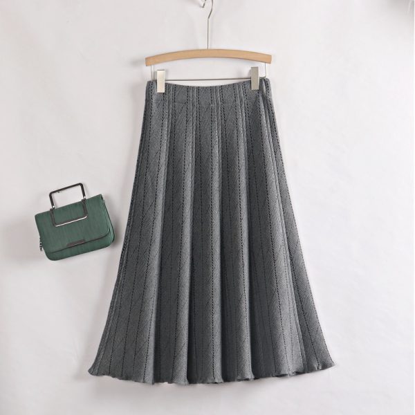 Autumn Winter Women Knitted Pleated Skirts Elegant Thick Warm A Line Skirts CHIC Long Maxi Midi Sweater Skirts - Image 10