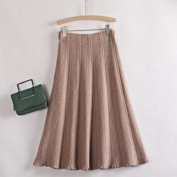 Autumn Winter Women Knitted Pleated Skirts Elegant Thick Warm A Line Skirts CHIC Long Maxi Midi Sweater Skirts - Image 9